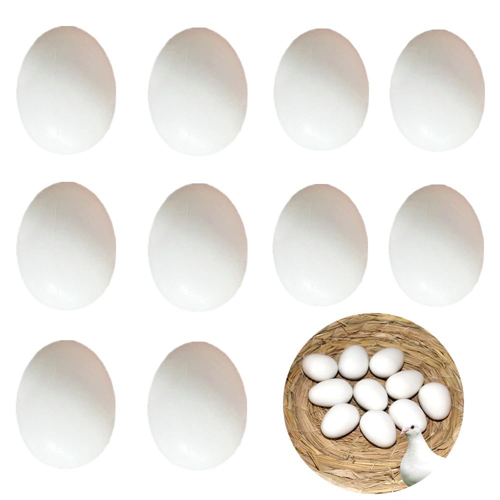 Pleenild 10 Pieces White Fake Eggs Solid Plastic Fake Pigeon Eggs Parrot Bird Eggs For Pigeon Birds DIY Easter Crafts