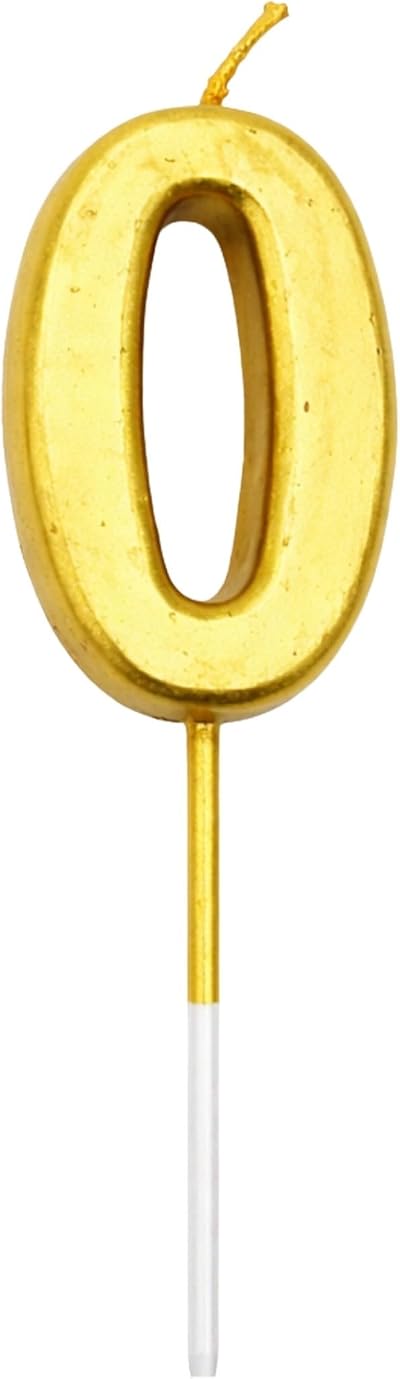 SHATCHI Gold Birthday Number 0 Candle, Milestone Cake Topper, 4.5x3x1 cm