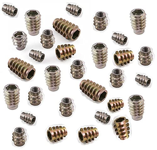 TERF® M6 (6mm) X 20mm Wood Insert Hex Socket Nuts Threaded Insert Hex Socket (Type E) Nut For Wood Timber Furniture Carpenter DIY and Many Project - Pack of 10