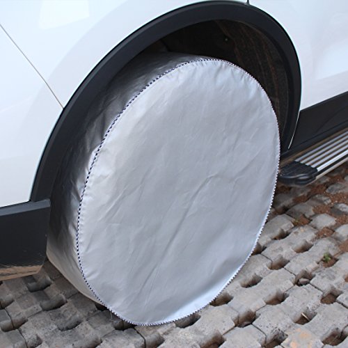Mr.You Tire Covers For RV Auto Truck Car Camper Trailer Waterproof Sun-proof Fits 24" to 26" Tire Diameters 5 YR Warranty Silver 4 Pack