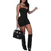 acelyn Women's Sexy Sleeveless Jumpsuits Bodycon Rompers Y2k Bodysuit Club Outfits