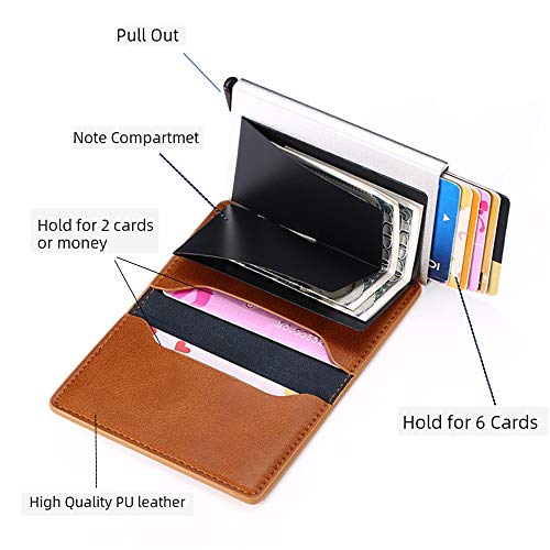 Wallet Slim Wallet Credit Card Holder for Men RFID Fiber Money Clip Wallet Metal Leather Material with Money Pocket (Brown Leather)