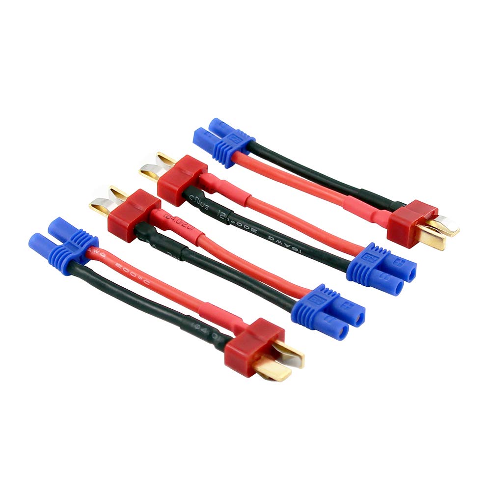 OliRC 4pcs T-Plug Deans Style Male to EC2 Female Connector Adapter with 5cm 16awg Wire(C38-4)
