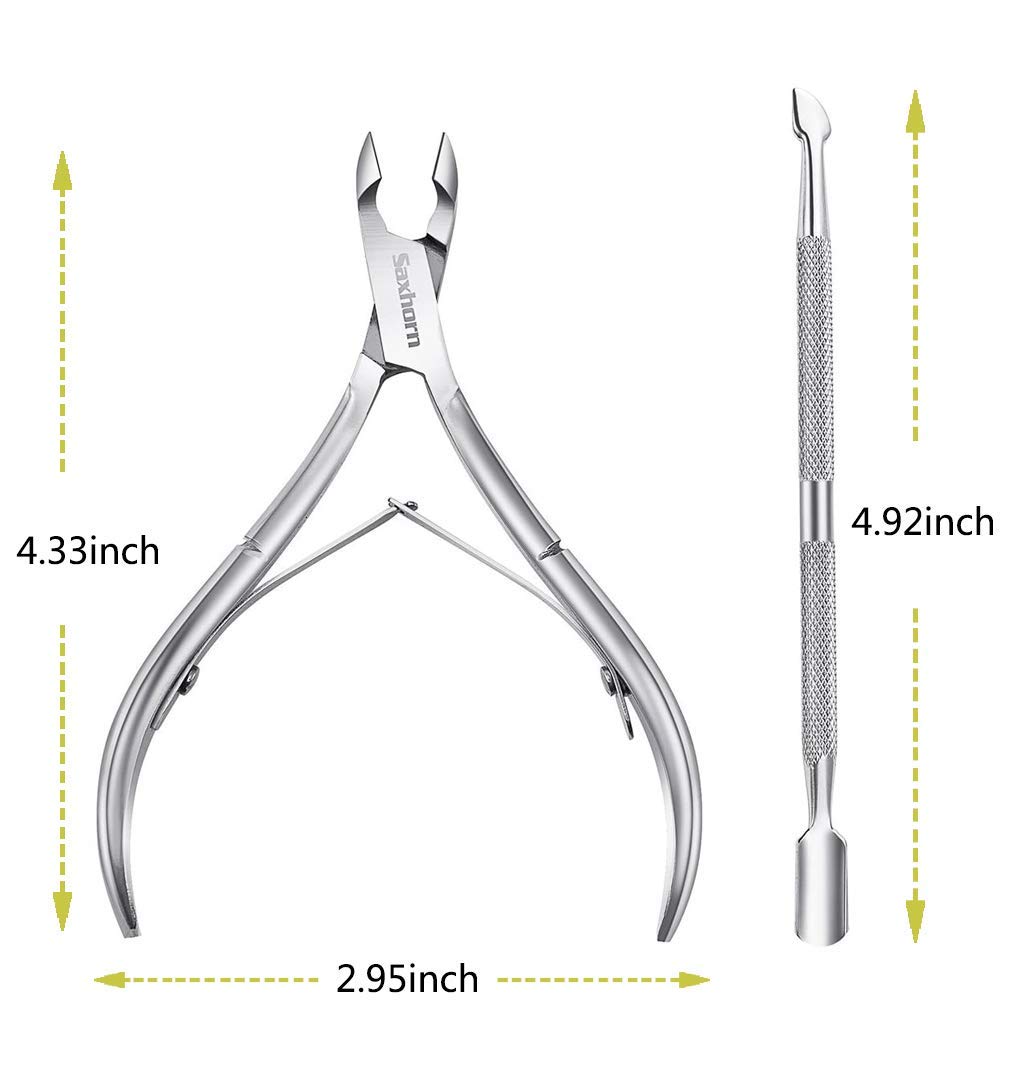 Cuticle Remover, Saxhorn Cuticle Trimmer and Nipper with Cuticle Pusher - Manicure Tools and Cuticle Cutter Clipper for Fingernails and Toenails: Home Improvement