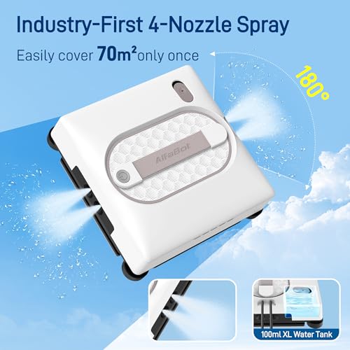 AlfaBot GLS480 Window Cleaner Robot Window Cleaning Robot, 5000 Pa Suction Power, Automatic Window Cleaner with 4 Spray Nozzles, 5 Cleaning Modes, 100ml Tank
