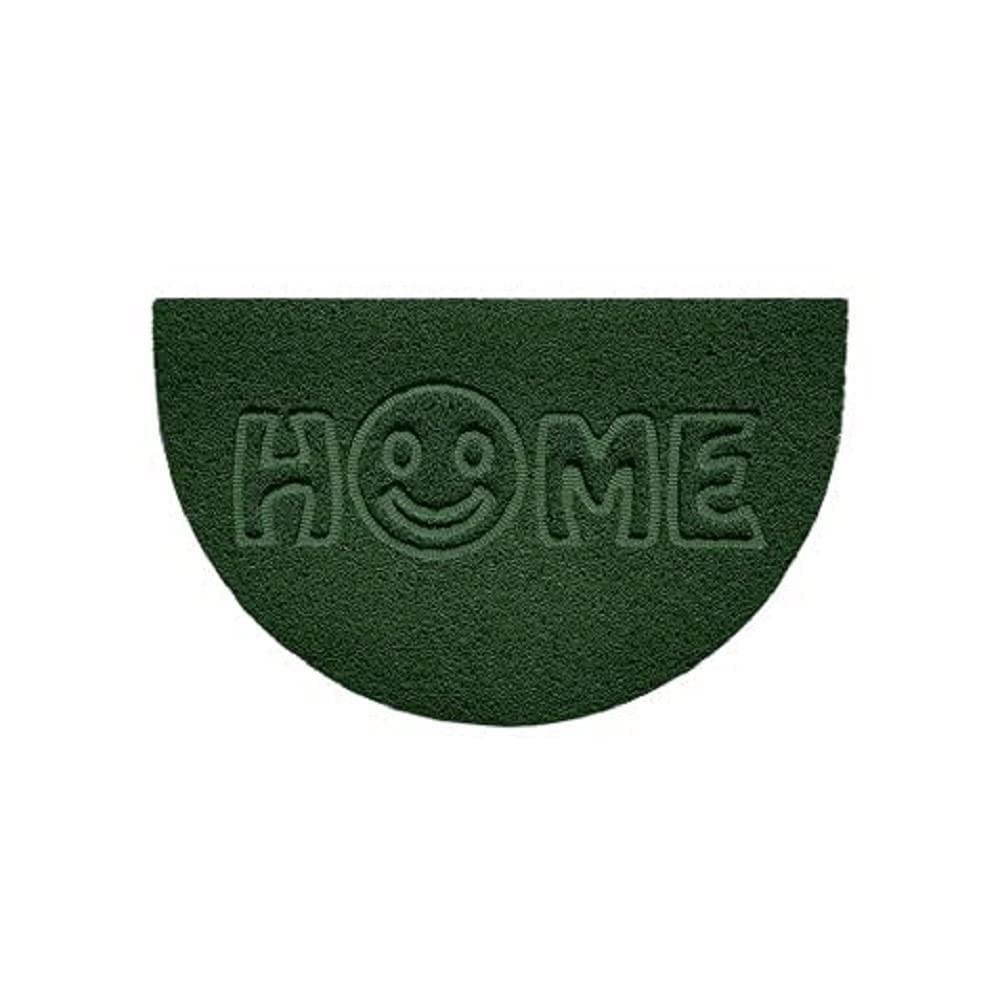 Nicoman Embossed Halfmoon Half Circle Door Mat Dirt-Trapper Jet-Washable Doormat 70x44cm (Green, HOME SMILEY FACE Shape) - Use on Carpet ONLY