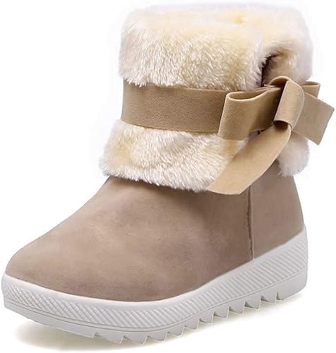 Amazon Yybo ショートブーツ レディース ファー リボン 防水 靴 アウトドア ふわふわ ブーツ 女性 冬ブーツ 防寒 雪 スノーブーツ スノーシューズ 秋 冬 ファッション ブーツ おしゃれ かわいい 10代 代 30代 ムートンブーツ ブーツ ブーティ
