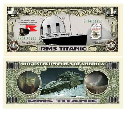 American Art Classics Titanic Collectible Million Dollar Bill Plus Bill Protector