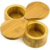 Intriom Bamboo Double Round Spice Box Salt And Pepper Storage Kitchenware