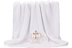 ESTAMICO My Baptism Baby Christening Dedication White Blanket with Embroidered Cross Premium Soft Warm Cozy Coral Fleece Toddler, Infant or Newborn Receiving Blanket