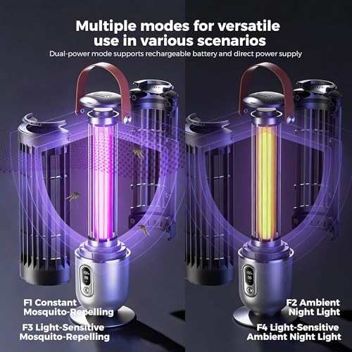 Electric Mosquito Killer Lamp with Light Sensor, 4-Mode Bug Zapper & Night Light, UV Insect Trap Indoor Outdoor, Rechargeable & Plug-in Fly Catcher