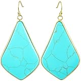 SUNYIK Women's Green Howlite Turquoise Large Rhombus Dangle Earrings