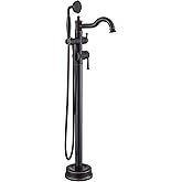Free Standing Tub Faucet, Qinkell Classic Elegant Gooseneck Freestanding Bathtub Faucet with Sprayer Brass Luxury Floor Mount Bath Faucets High Flow Roman Tub Filler, Oil Rubbed Bronze (QC-202511ORB)