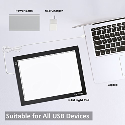 Magnetic K4M LED Light Pad Ultra Thin Brightness Adjustable Light Drawing Tracing Stencil Tattoo USB Powered Copy Board Pad for Animation, Sketching, Designing, Stenciling X-ray Viewing, Diamond Paint