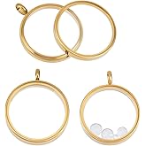 Beebeecraft 1 Box 2Pcs Floating Locket Charms with Glass Round Clear Photo Frame for Memory Picture Pendant Necklace Making