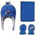 SimpliKids Multi-Patterned Beanie, Scarf Gloves Set, Train Emb Royal with Thumb, L 5-7 Year