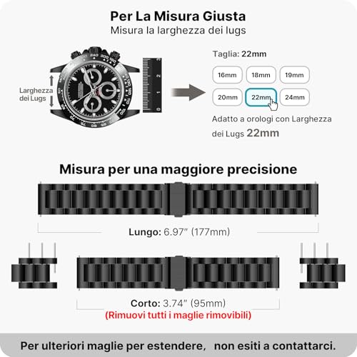 Fullmosa 22 mm 20 mm 18 mm Quick Release Stainless Steel Watch for Men Women, Replacement Metal Straps for Smartwatch Compatible with Samsung Galaxy Watch/Garmin, Black
