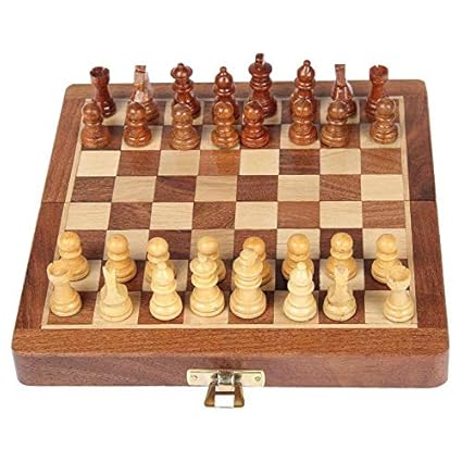 OmCrafts Premium Wooden Handcrafted Folding Chess Set with Magnetic Pieces , 7X7 Inches