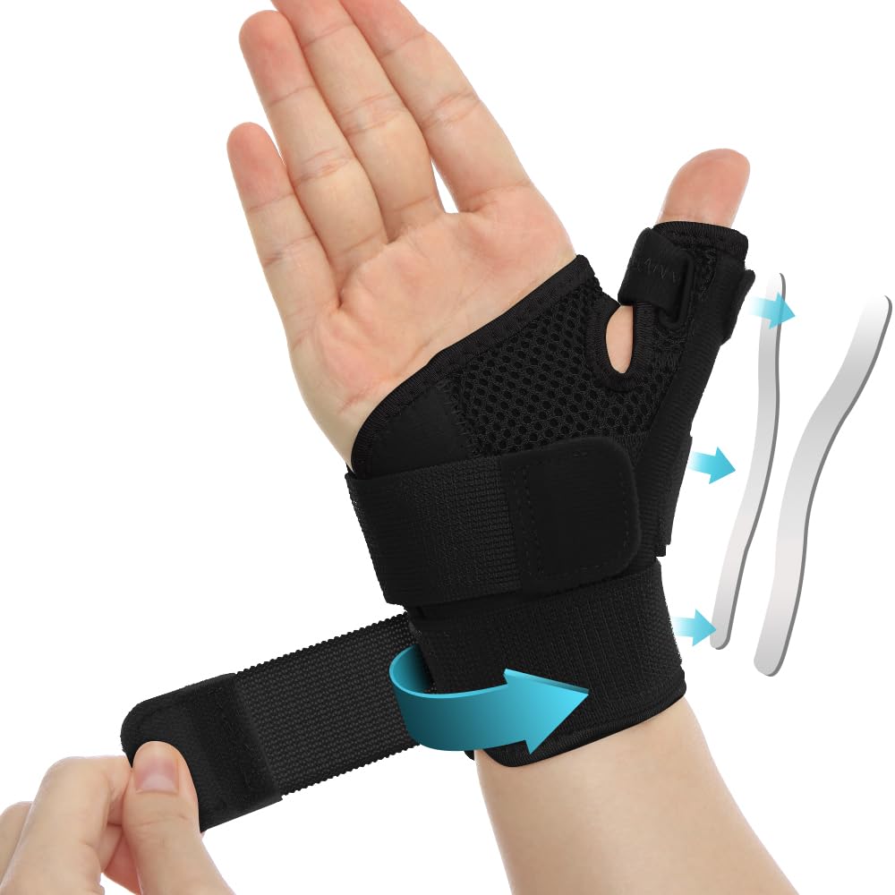 FORTEMOTUS Thumb Brace for Men and Women - Comfortable CMC Thumb Brace Spica Splint for Pain Relief, Tendonitis, Thumb Wrist Stabilization Support for Right & Left Hand - Universal Size Black