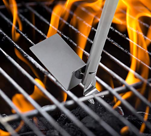 POLIGO Stainless Steel Charcoal Ash Rake with Rake Lifter - 24.6" BBQ Ash Tool Rake Poker with Rubber Handle for Big Green Egg, Kamado Joe, Charcoal Smoker, Wood Burning Stove