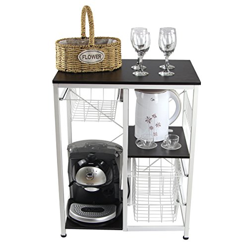 Yontree Portable Kitchen Trolley Cart Utility Rolling Storage island with Drawers Walnut Brown - Thumbnail 6