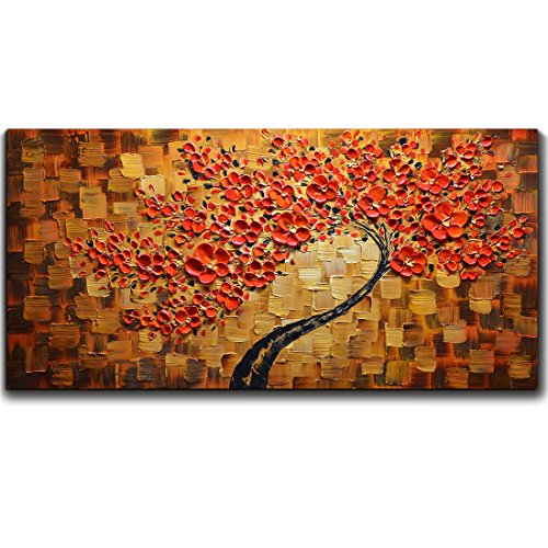 V - inspire 100% hand-painted abstract oil painting art and framework 24x48 inch, palette knife red modern home decoration