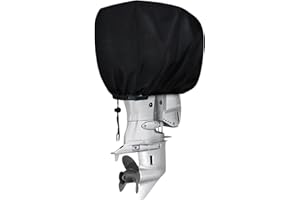 FLYMEI Outboard Motor Cover Waterproof 600D Heavy Duty Boat Motor Cover Boat Engine Hood Covers Fit for Motor 25-50 HP, Black