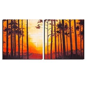 Canvas Prints Wall Art - Vintage Landscape Oil Painting on Wall - 12"x12" x 2 Panels
