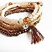 RareLove Bohemian Beaded Bracelet Brown Stretch Strand Wrap With Charm Layered Three Tassels
