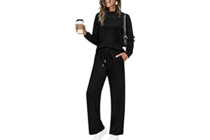 WIHOLL Two Piece Sets for Women Fall Travel Vacation Outfits Long Sleeve Lounge Sets Side Slit Wide Leg Pants S-3XL