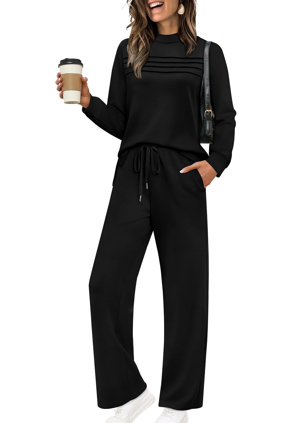 Photo 1 of 2 Piece Sets for Women Fall Fashion Must Haves 2025 Comfiest Travel Vacation Airport Outfits Going Out Aritzia Matching Sets Women's Clothing Halloween Lounge Sets Winter Active Track Suits Black M
