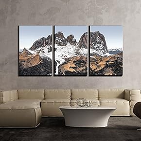 3 Piece Canvas Wall Art - Landscape with Snow Covered Mountains - Modern Home Art Stretched and Framed Ready to Hang - 16"x24"x3 Panels
