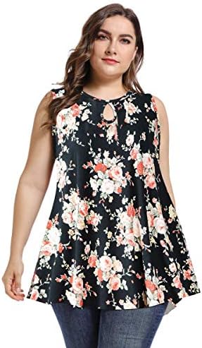 Womens Sleeveless Plus Size Shirts Swing Flowy Round Neck Long Tunic Tank Tops L-5X