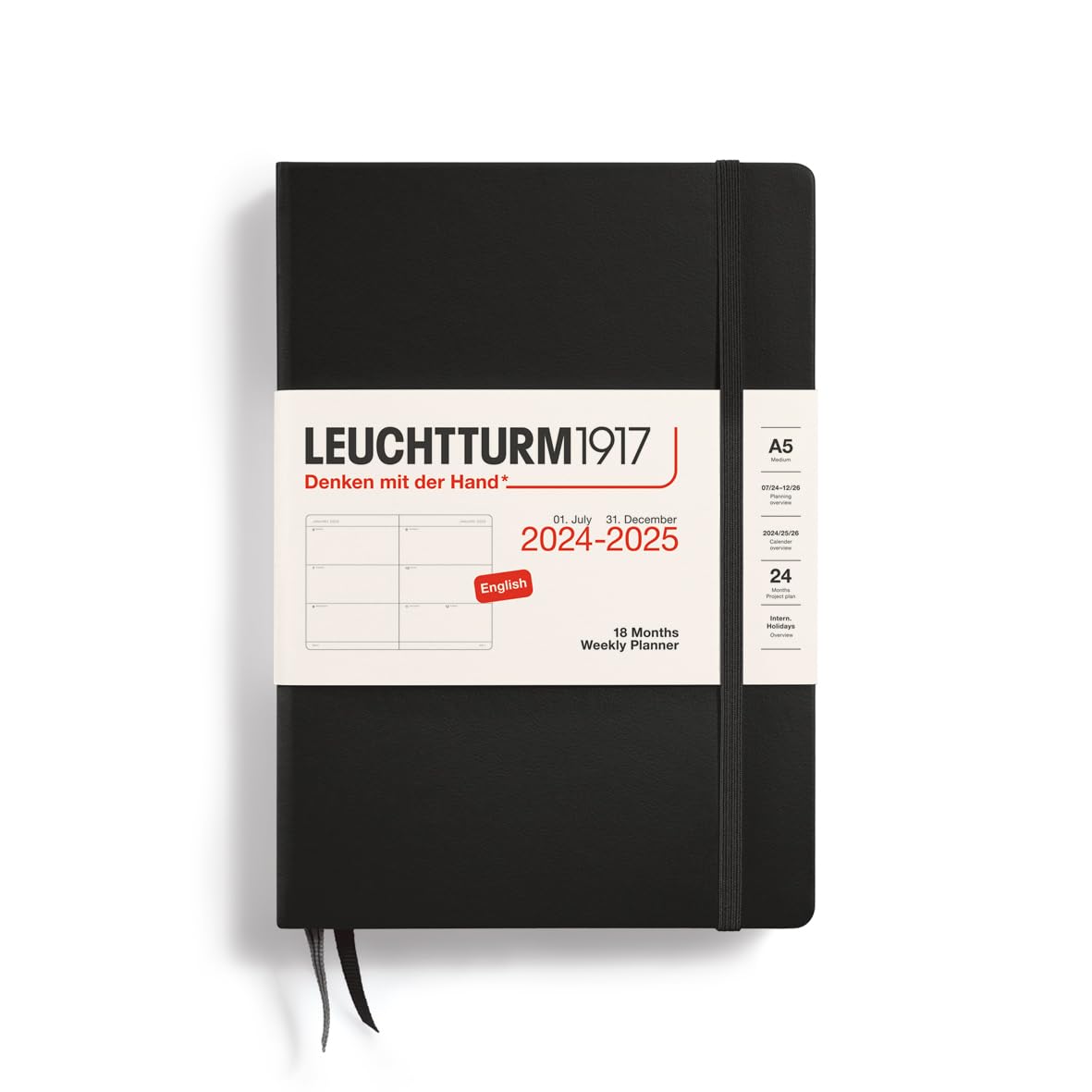LEUCHTTURM1917 370718 Weekly Planner Medium (A5) 2025, 18 Months, Black, English — image 1