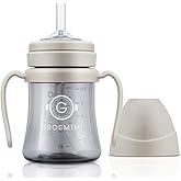 GROSMIMI Spill Proof no Spill Magic Sippy Cup with Straw with Handle for Baby and Toddlers, Customizable, PPSU, BPA Free 6 oz (Beige)