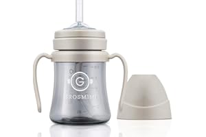 GROSMIMI Spill Proof no Spill Magic Sippy Cup with Straw with Handle for Baby and Toddlers, Customizable, PPSU, BPA Free 6 oz (Beige)