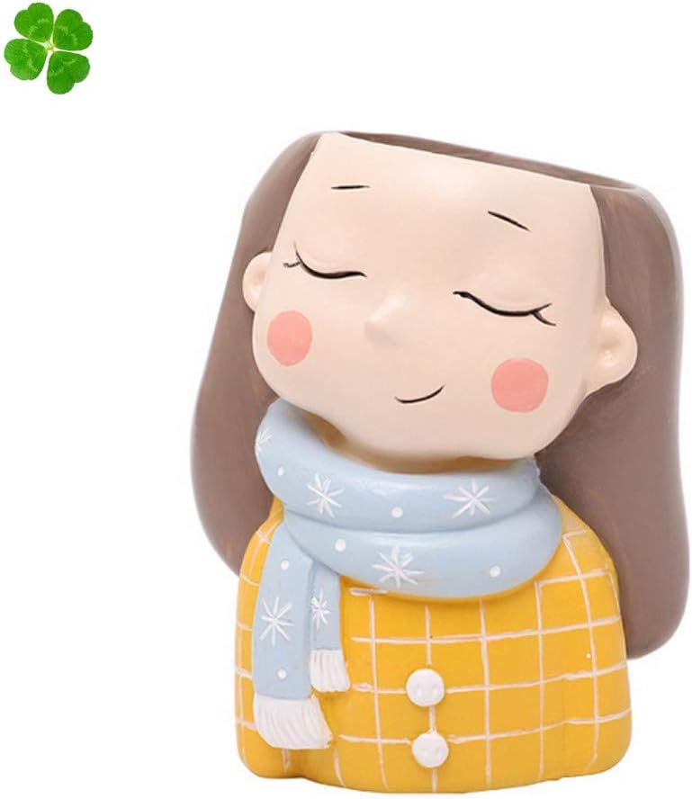 Cute Head Flower Planter Flowerpot Succulent Plant Pot Creat Design Home Garden(Winter Scarf)