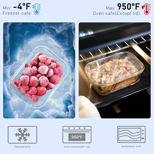 BOROHOUSE 5-Pack Borosilicate Glass Containers with Tempered Lids, 35.2oz/4.4 Cup Airtight Meal Prep Set, Microwave/Freezer Safe (Gray)