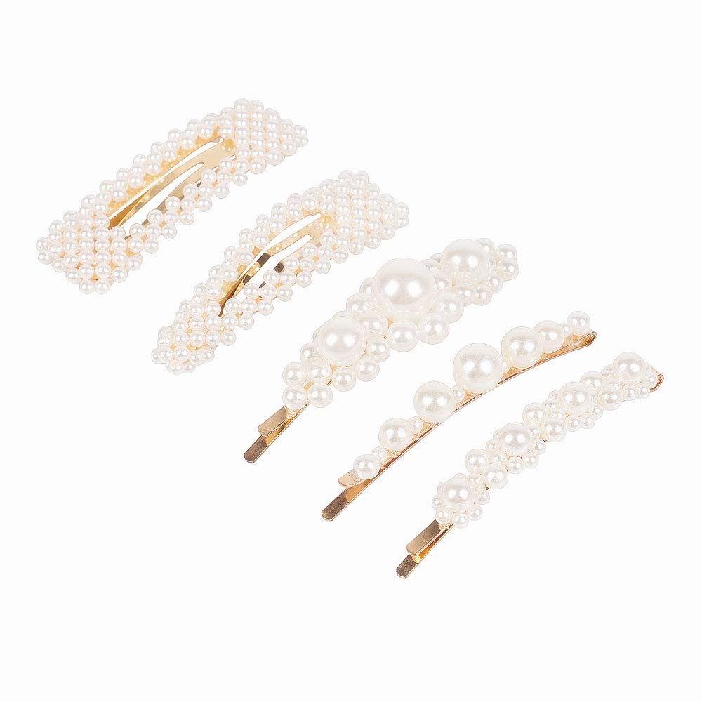 Pearls Hair Clips for Women Girls - 5pcs Large Bows/Clips/Ties for Birthday Valentines Day Gifts Bling Hairpins Headwear Barrette Styling Tools Accessories- 5pcs Women's Chiffon Ponytail Hair Ring