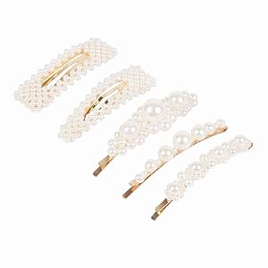 Pearls Hair Clips for Women Girls - 5pcs Large Bows/Clips/Ties for Birthday Valentines Day Gifts Bling Hairpins Headwear Barrette Styling Tools Accessories- 5pcs Women's Chiffon Ponytail Hair Ring
