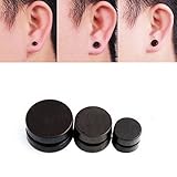 Evelin LEE 2Pair Unisex Punk Style Round Magnetic Fake Plugs Non-Piercing Clip On Stud Earrings (2pair/lot, Black 8mm)
