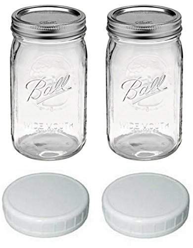 Ball Quart Jar, Wide Mouth, Set of 2 with 2 Plastic Lids