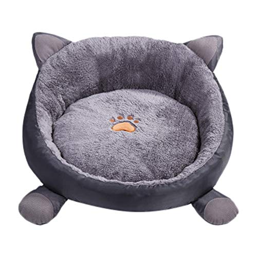 Detachable Plus Velvet Dog Mat Jiayit Pet Cat Dog Winter Cushion Beds Round Warm Mats Nests Ears Shape House Beds (Gray)