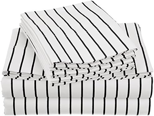 Cotton Blend 600 Thread Count, Deep pocket, Wrinkle Resistant 4-Piece Twin Bed Sheet Set with BONUS Pillowcases, Bahama Striped, White with Black Stripes