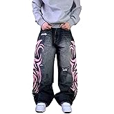 Ethbox Men's and Women's Y2K Streetwear Loose Jeans Retro Totem Print Gothic Pants high Waist Wide Leg Harajuku Hip-hop Pants