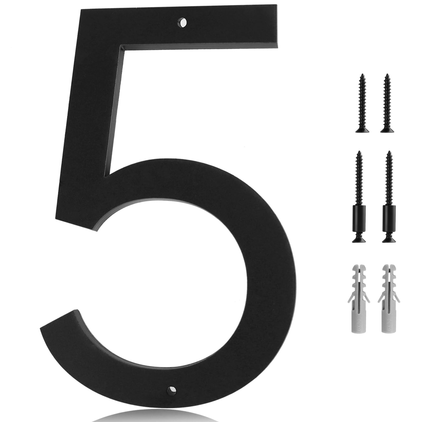 Photo 1 of 10 Inch House Address Numbers for Outside 5 - Easy Installation With Screw Set, Includes Hardware for Flush or Floating Mount, Frosted Matte Black Acrylic Address House Numbers for Exterior, Porch