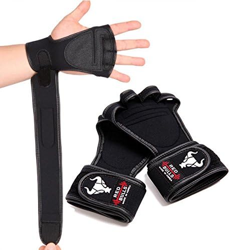 Red Bulls Men's &amp; Women's Weight-lifting Exercise gloves Pairs - Power lifting Gym Weight Workout Grip Griper Fitness Gym Crossfit - Free Size (Black/Silver, For Men)