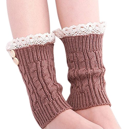{ Women Socks }, Hunzed { Lace Stretch } Socks { Boot Leg Cuffs Leg } Warmer Socks Casual { Topper Cuff } Scoks (Khaki)
