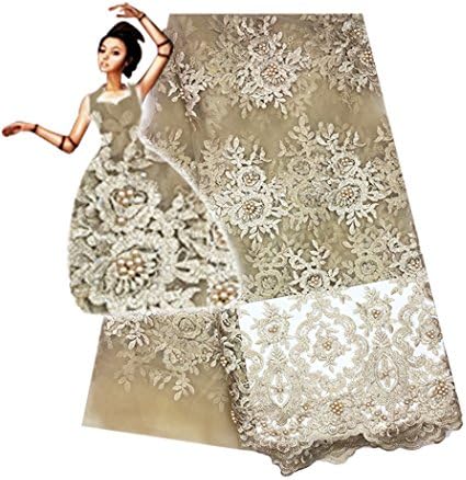 Yw Chan Can 5 Yards African Lace Fabric Nigerian French Net Lace Embroidered and Beading Tulle Fabrics Guipure for Wedding Dresses new-fabric-039 gold