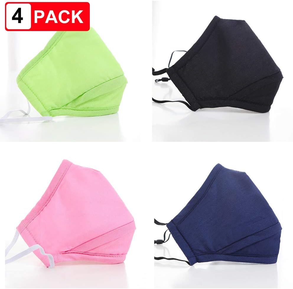PM2.5 Mask – 100% Cotton, Washable, Reusable Cloth Masks – Protection from Dust, Pollen, Pet Dander, Other Airborne Irritants (4 Pack Masks) (Black+Pink+Green+Blue)